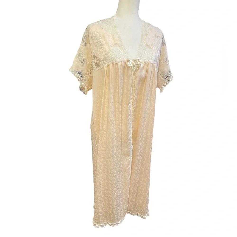 Christian Dior Lingerie Union Made Light Peach Satin Long Robe Petite - Picture 1 of 11